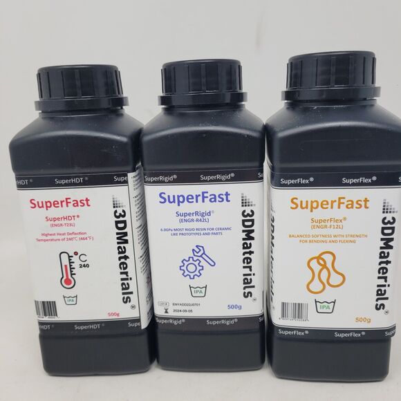 3 Bottle Variety Pack 3D Printer Resin, SuperRigid, Superflex, Super HDT-HOT NEW